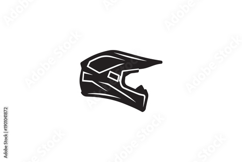 Modern dirt bike helmet silhouette with decal patterns and visor details for off road competition isolated on white background sport safety graphic