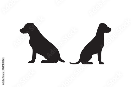 Two dog silhouettes in sitting poses, facing opposite directions with clean lines and a strong visual contrast on a white background