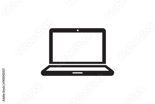 Modern laptop computer silhouette icon representing technology digital workspace and portable computing for business and educational design work