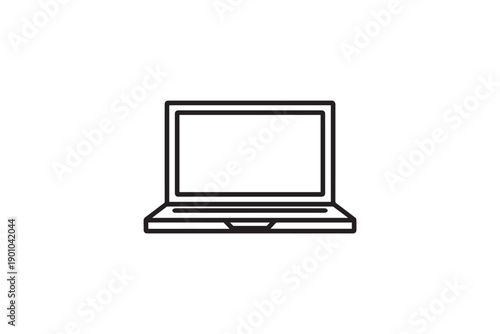 A sleek black outline of a modern laptop with an open screen, showcasing its minimalist design and essential digital presence