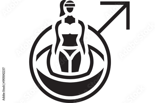 Gender symbol icon featuring female silhouette inside male sign, bold black glyph for sex, masculinity and femininity concept, restroom signage and identity graphic