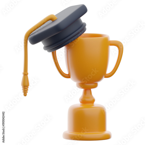 Trophy with toga hat 3d illustration