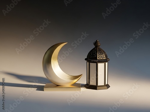 Wallpaper Mural Gold crescent moon and traditional lantern on table Torontodigital.ca