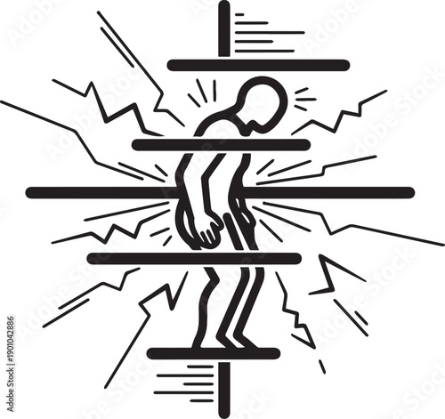 Abstract graphic illustration of a person under immense stress and pressure, symbolizing emotional burden, mental struggle, and being overwhelmed by external forces