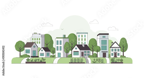 Modern Eco Cityscape with Sustainable Buildings and Greenery