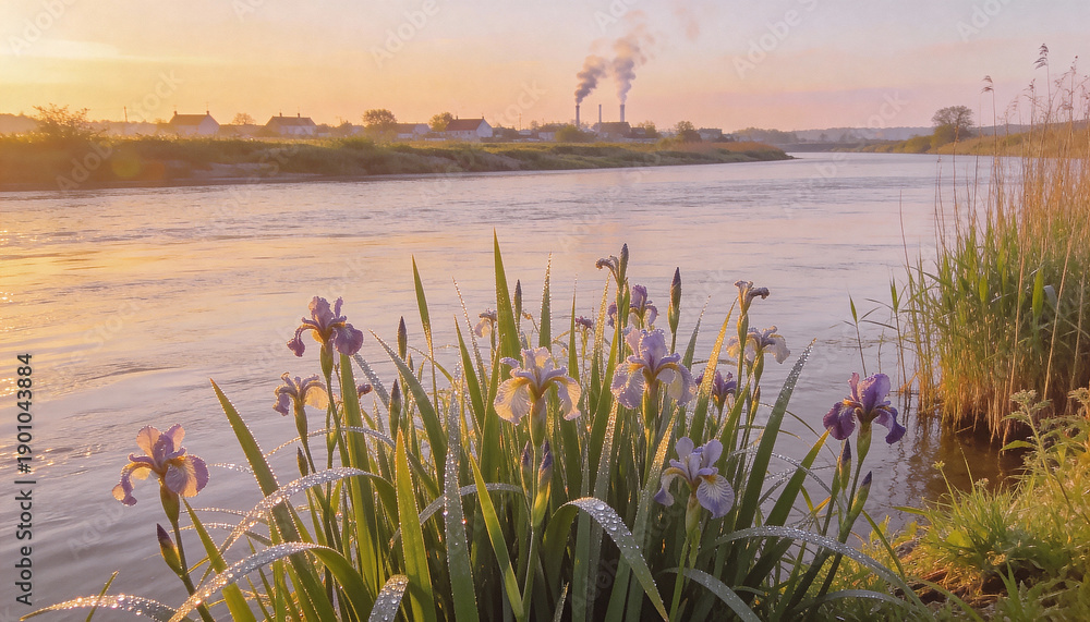 Fototapeta premium Beautiful perspective view between foreground elements opening up to a majestic water scenery