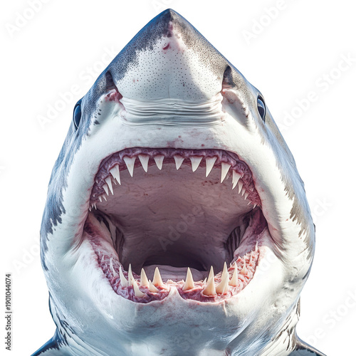 Close Up Open Mouth of Large Gray Shark isolated on a transparent background