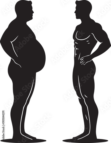 Visual representation of the journey from an overweight physique to a fit and muscular body