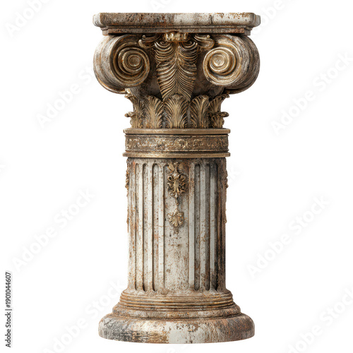 Ancient Corinthian Column: A weathered Corinthian column stands as a testament to classical design, exhibiting intricate detailing and timeless architecture.