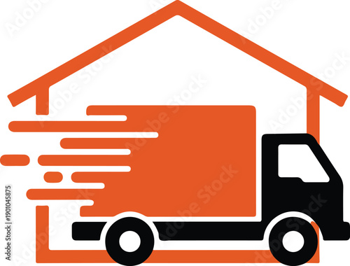 Expedited home delivery and moving service depicted by a dynamic truck and house icon