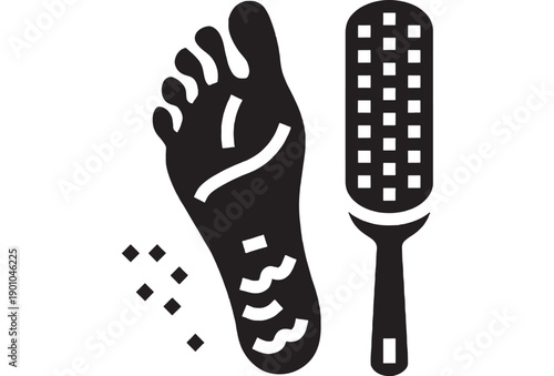 Foot pedicure care icon with bandage plasters and foot file rasp, black silhouette hygiene symbol for beauty salon, podiatry treatment, skincare and medical first aid