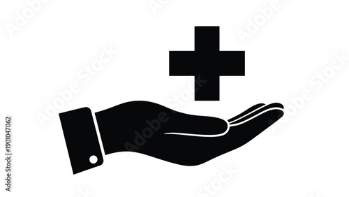Hand Holding Medical Cross Icon Representing Healthcare Support Clinical Aid and Service Illustration