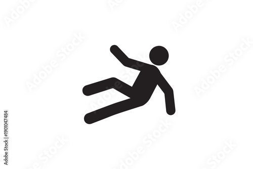 Black silhouette of a person falling backward, indicating a slip or trip hazard on a clean white background