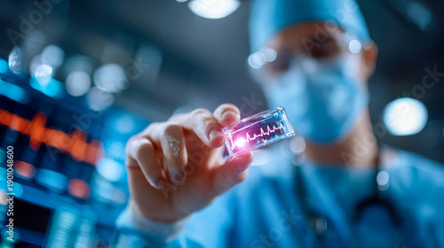 Close-up of fingertip pulse oximeter measuring blood oxygen saturation and heart rate in healthcare concept