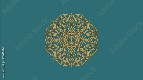 Golden Mandala Design on Teal Background