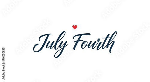Vector July Fourth typography with red heart, for banner or poster or social media overlay, isolated on transparent background, png