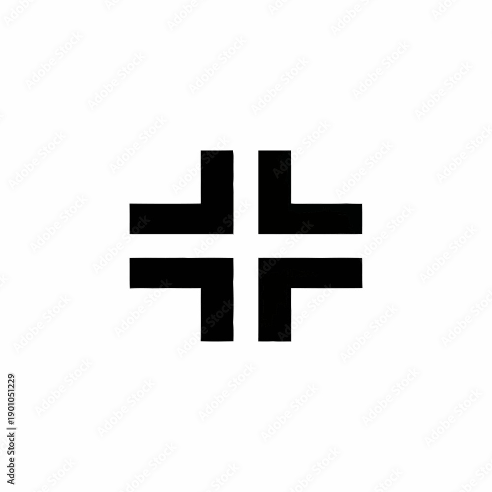 Fototapeta premium Black geometric cross symbol on a white background.