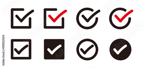 チェックマークとチェックボックスのアイコンセット シンプルな完了・確認マーク素材