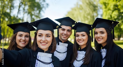 Five friends celebrate graduation day with smiles