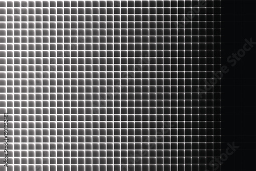 Grid of glowing rounded squares fading to black on right side rounded corners light