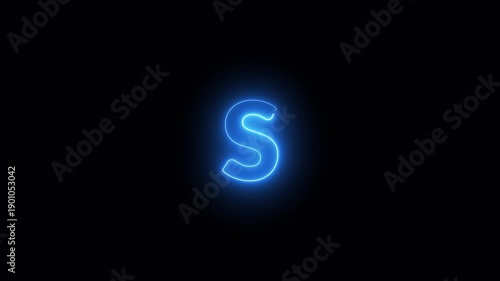 Alphabet animation of letter 'S' on black background Letter concept.glowing loop neon alphabet letter with alpha channel in 4k.