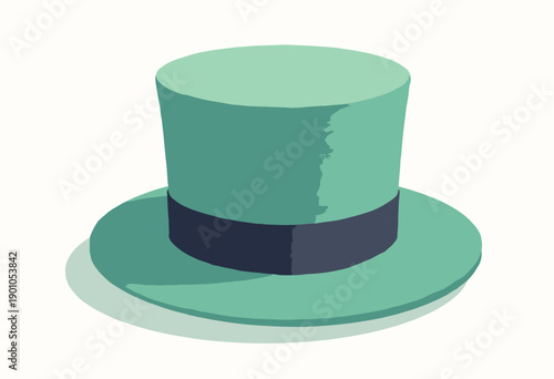 green playful cylinder hat black buckle isolated white Cartoon style