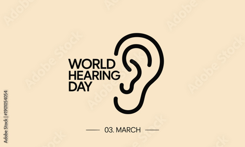 World Hearing Day Awareness Ear Icon on Beige Background