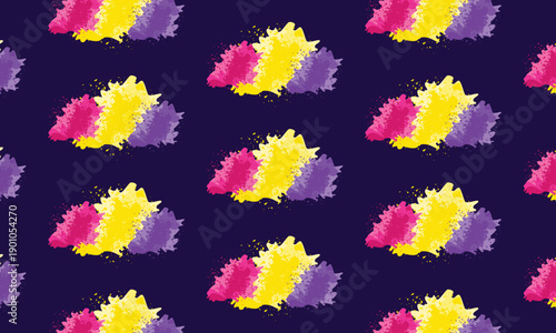 Holi festival pattern background with yellow purple and pink dry powder illustration