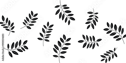 Leaf branch silhouette collection featuring botanical foliage elements isolated on white background vector nature decoration design set