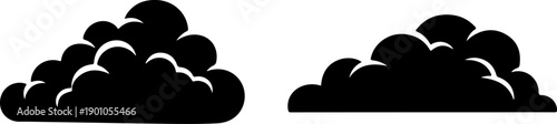 Black cloud silhouettes against a clear horizon viewed from a distance, with graphic illustration elements, '9.eps' style