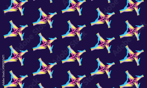 Holi festival pattern background with painted hands covered in dry powder illustration