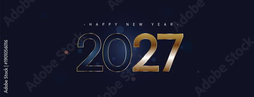 Happy new year 2027, celebration greeting card, new year card Gold text effect firework background