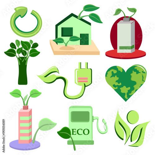 Sustainable eco energy icons set green technology environment vector collection 