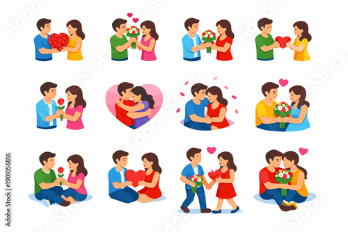 Romantic Couples Cartoon Illustrations Set