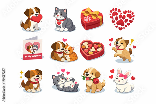 Cute Cartoon Animals Valentine's Day Icons
