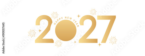 Happy new year 2027, celebration greeting card, new year card Gold text effect firework background