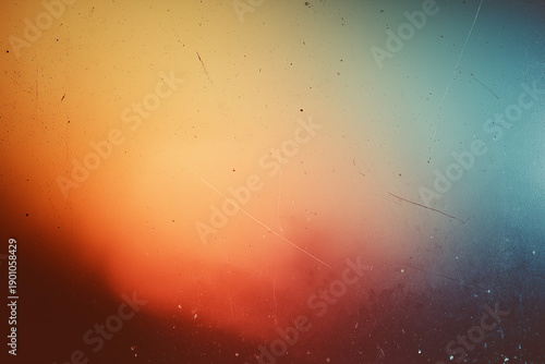 Abstract cinematic teal and orange gradient background with heavy film grain texture, retro vintage noise overlay concept