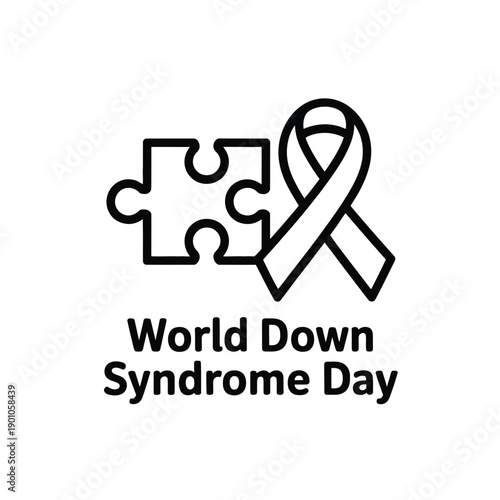 World Down Syndrome Day awareness logo with puzzle and ribbon design