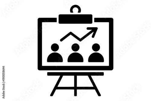 Business presentation concept with growth chart and team figures on board, illustrating progress and unity.