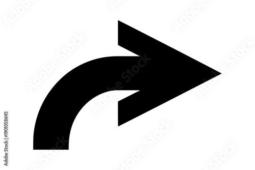 sleek black right arrow pointing, graphical representation of movement and direction