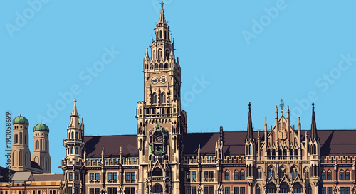 Detailed pixel art of historic european gothic architecture