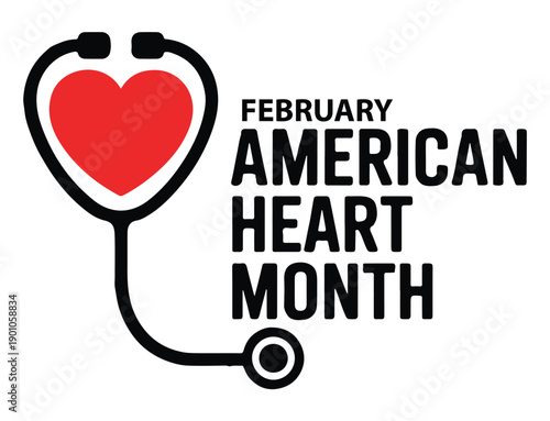 American Heart Month February Awareness Stethoscope Vector on a White Background
