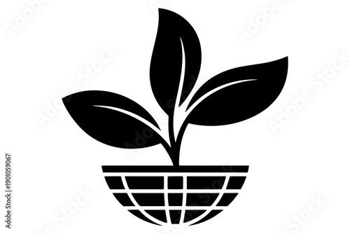 symbolic representation of growth and sustainability, intertwining plant elements with a globe motif.