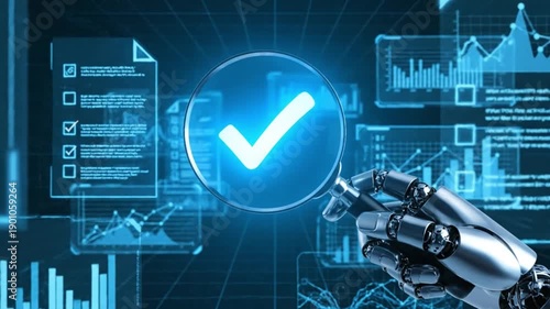Futuristic AI Control Panel with Approval Check Mark