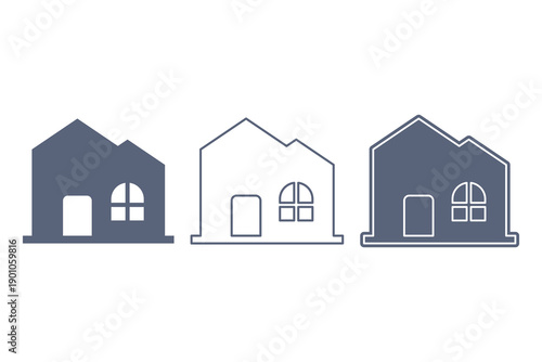 House silhouette illustration in three different styles. Home glyph icon. Home symbol. Vector illustration.