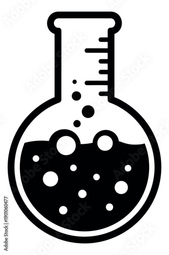 Line art illustration of a laboratory flask depicting bubbling liquid for scientific experiments
