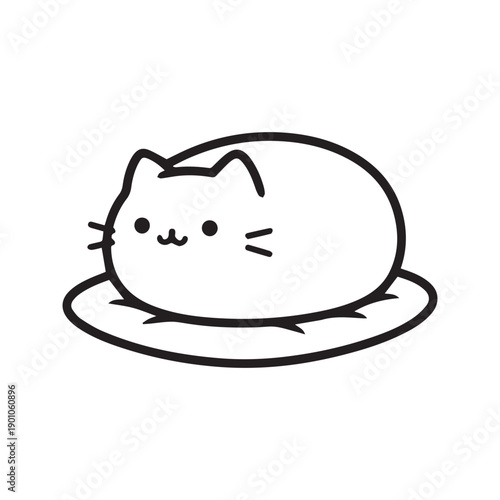 Foto Minimalist Kawaii Cat Loaf Sitting on Cushion Line Art Vector Illustration