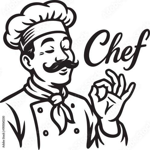 Chef's Culinary Approval: A distinguished chef, embodying culinary expertise, signals perfect satisfaction with an okay gesture. The image exudes confidence and skill.
