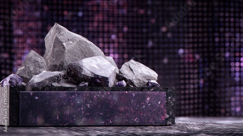 Abstract composition of rocks on display against bokeh background