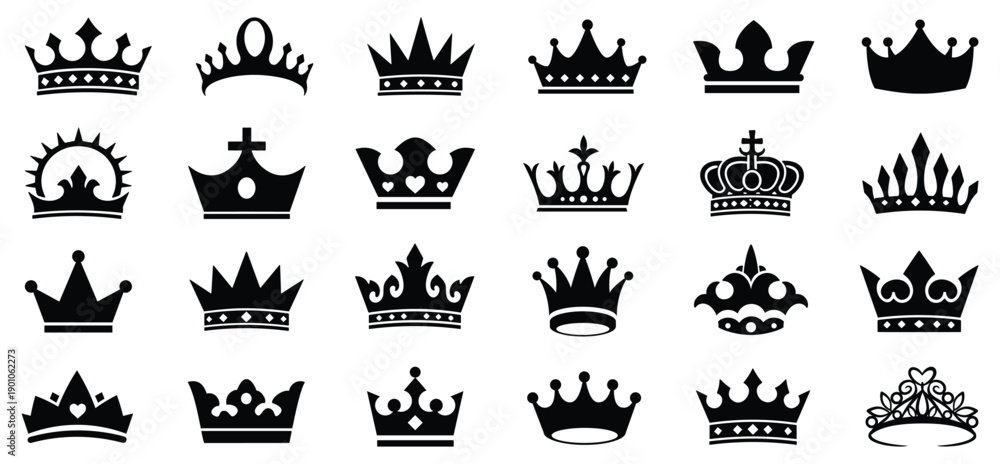 Obraz premium Crown king mega icon set.